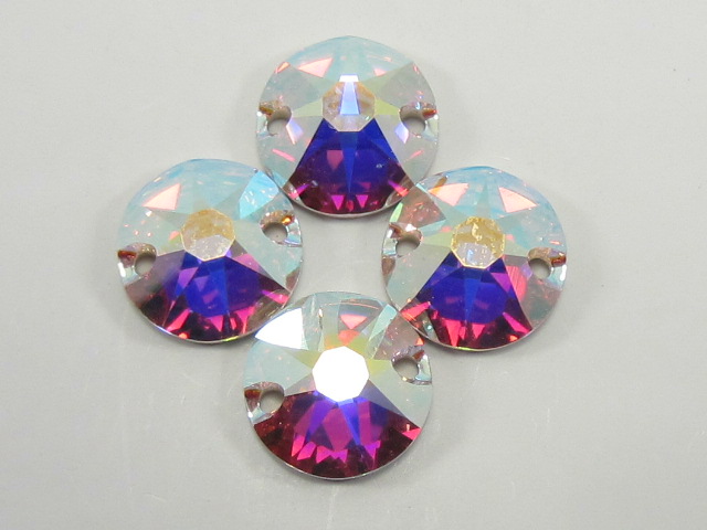 6 pcs. 10mm CRYSTAL AB (viva) SEW ON 2 HOLE FLATBACK PRECIOSA Rhinestones